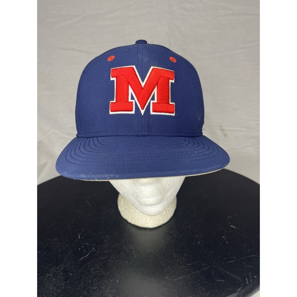 Nike True Dri Fit Ole Miss Bevels Fitted Hat Cap Size 7 1/8 Blue Baseball